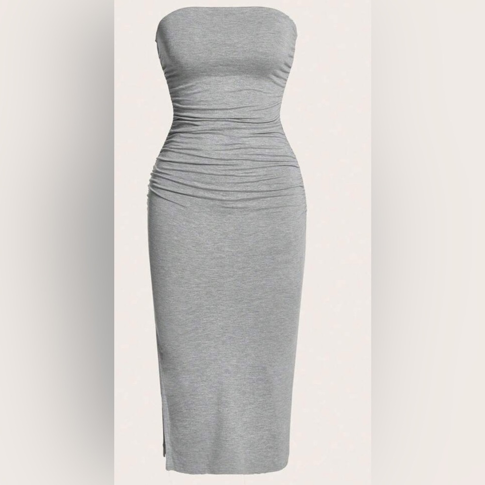 Strapless Gray Ruched Tube Dress XS